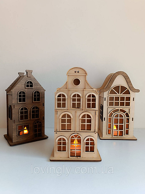Набор из трех домиков в европейском стиле с подсветкой 22 см. Ирпень - изображение 3
