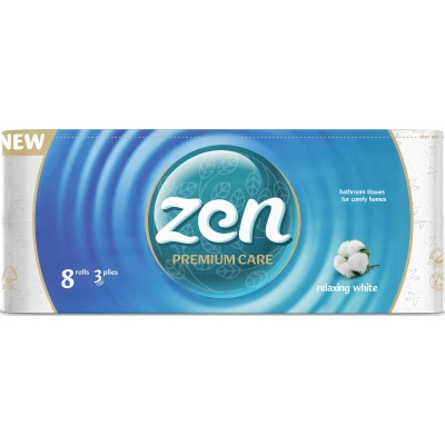 Туалетная бумага Zen Premium Care Relaxing White 3 слоя 8 рулонов (5944582100060) Винница - изображение 1