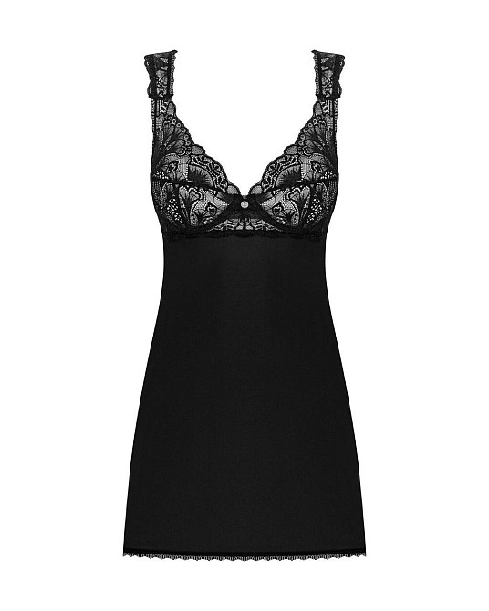 Сорочка бебі-дол з мереживом на грудях Obsessive Donna Dream babydoll M/L Black, стрінги Sex Aura Київ - фото 3