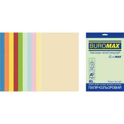 Бумага Buromax А4, 80g, PASTEL+INTENSIVE, 10colors, 250sh, SUPERMIX EUROMAX (BM.27216250E-99) Винница