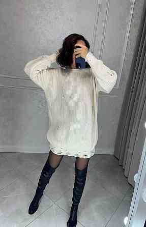Женское уютное теплое платье свободного силуэта с рваным эффектом машинная вязка Одесса