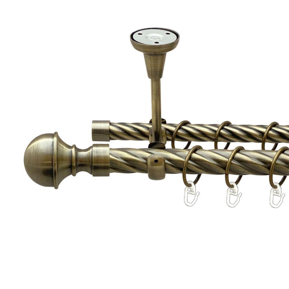 Карниз Orvit Бостон металевий дворядний відкритий до стелі скручена труба кільце металеве Антик 25\19 мм 200 см (00-00019075) Львів - фото 1