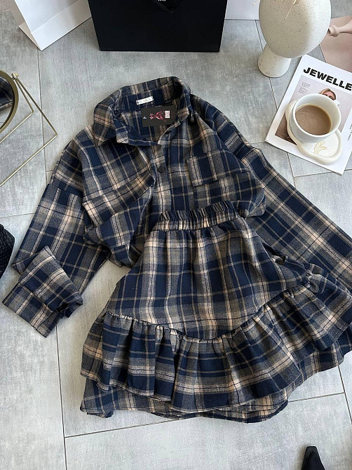 Женский костюм двойка: рубашка и юбка в клетку фланель Синий 2 Одесса - изображение 5