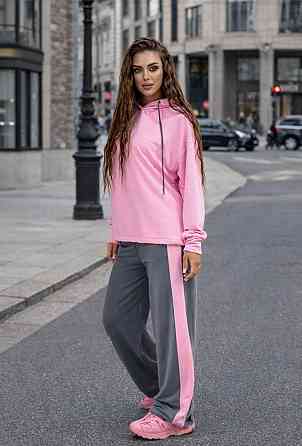 Жіночий стильний повсякденний весняний костюм двонитка Рожевий, 48/52 Одеса