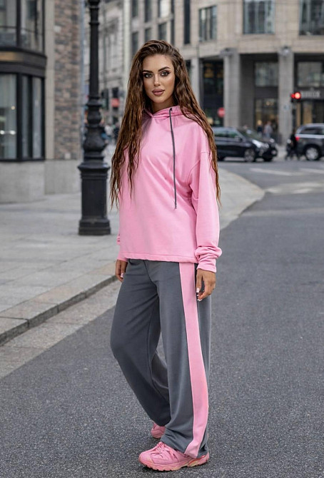 Жіночий стильний повсякденний весняний костюм двонитка Рожевий, 48/52 Одеса - фото 1