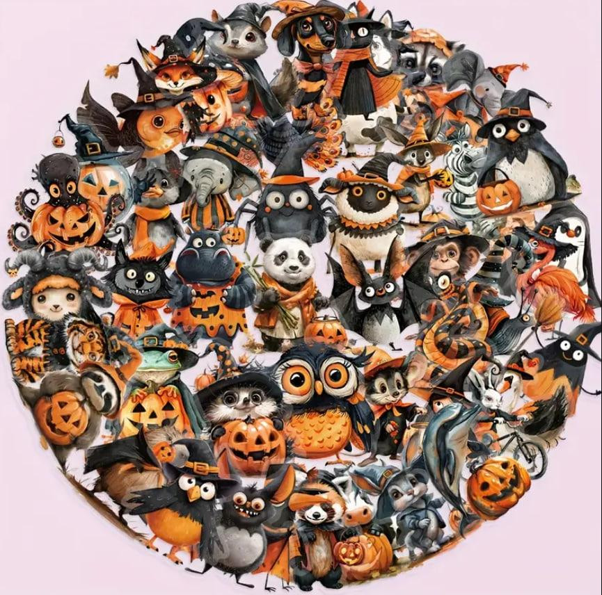 Наклейки на Хелловін 50 шт | Вінілові стікери “Тварини та відьмочка” водостійкі Київ - фото 6