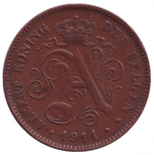 Монета 2 сантима. 1911 год, Бельгия. (Der Belgen) Полтава - изображение 1
