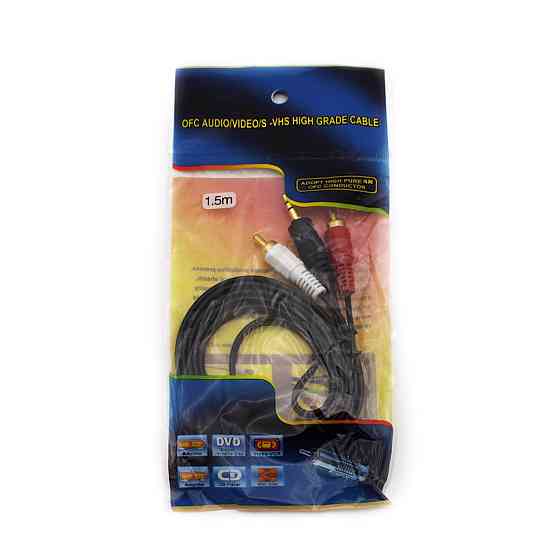 Аудио видео кабель AV 3.5 Jack (тюльпан 2), 1.5 m (в пакете) Днепр