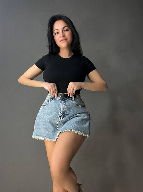 Шорты юбка женские джинсовые Vanver 8103 с бахромой короткие пояс-цепь голубые, голубой, 28, 28, 76 см, 108 см Киев - изображение 6