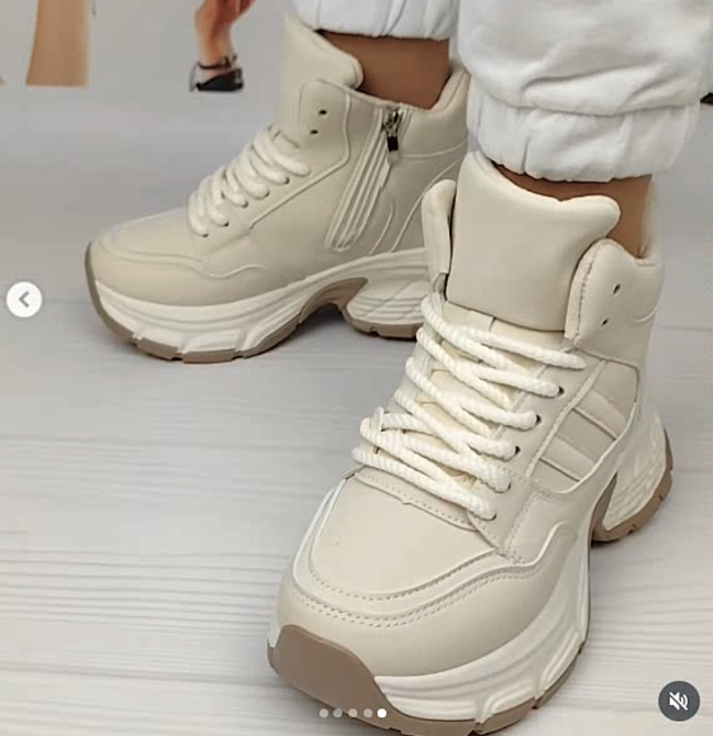 Жіночі зимові Бежеві Кросівки з МЕХОМ на Толстой Підошві Танкетке Ботинки Шкіряні Світлі (розміри: 36,37,38,39) - 8-4 Дніпро - фото 6