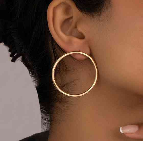 Сережки-кільця 4 см золотисті, круглі жіночі сережки з застібкою гвоздик Київ