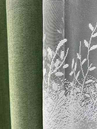 Комплект штор VR-Textil Шеніл 100х270 2шт і Тюль 300х270 1684ш-1680т Зелений з білим 71-199/1 Київ