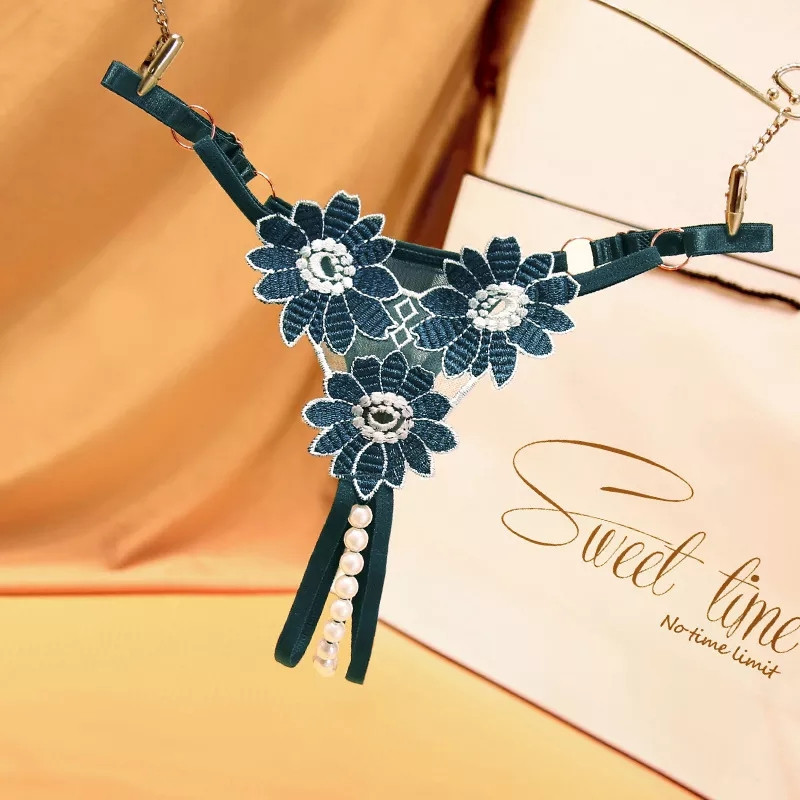 Трусики з відкритим доступом та перлинами Ромашки універсальний зелений Київ - фото 1