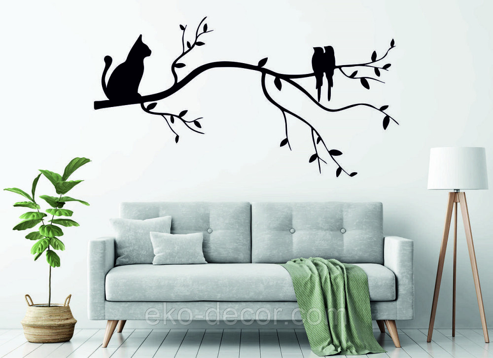 Декоративное настенное Панно «Птички и кот на ветке», Декор на стену Киев - изображение 1