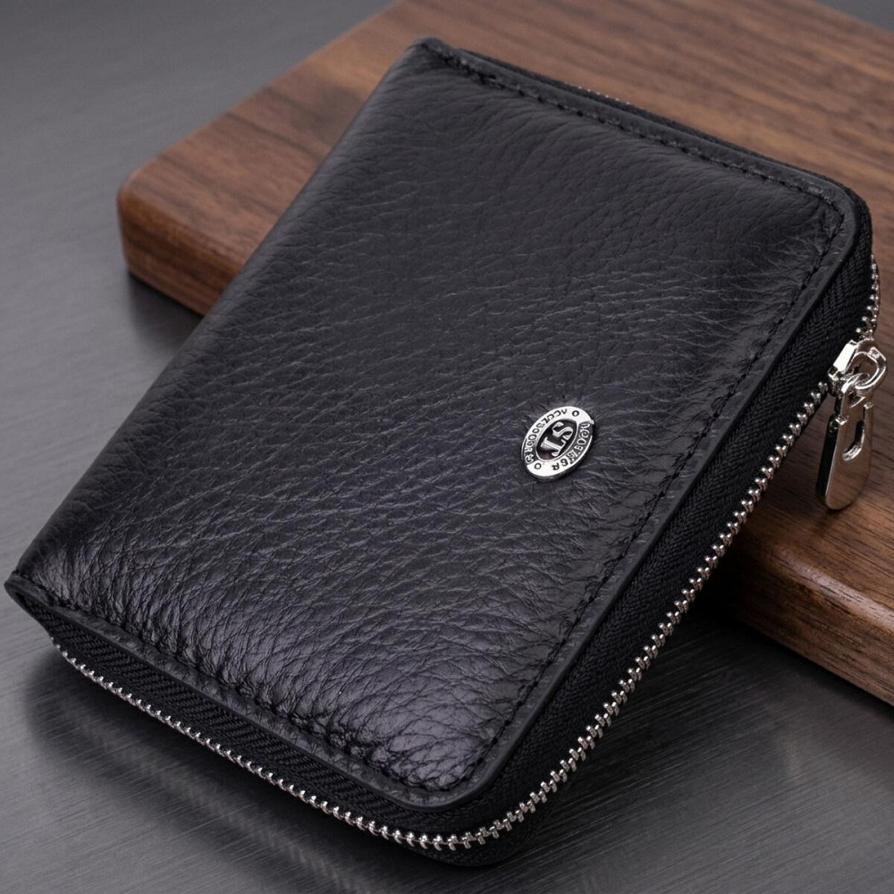Женский кожаный кошелек на молнии с металлическим логотипом производителя ST Leather 19483 Черный Киев - изображение 11