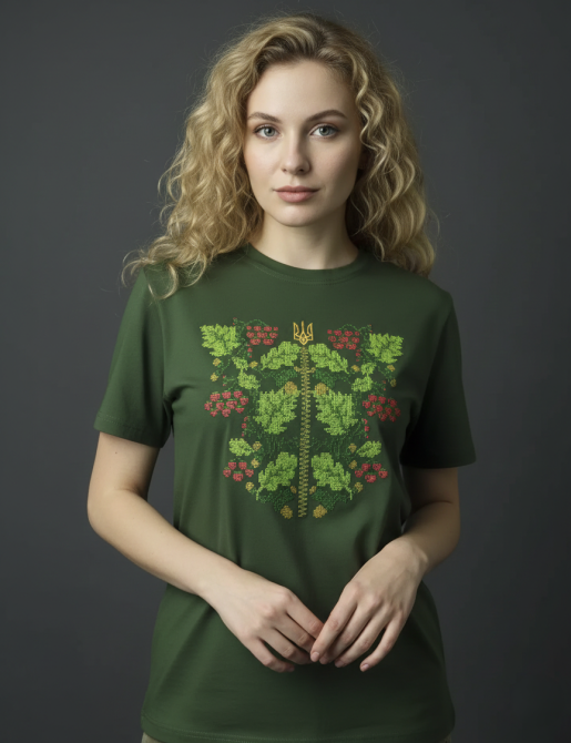 Футболка вышиванка КАЛИНА в цвете хаки 2XL Киев - изображение 1