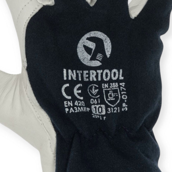 Рукавички 25см шкіра овеча долоня + трикотаж тил., біло-червоні, манжет із вшитою гумкою Мукачево - фото 2