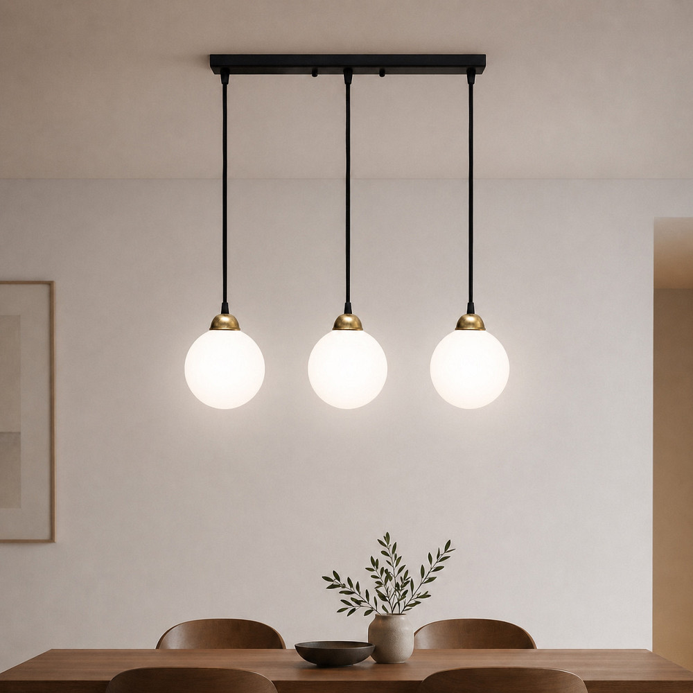 Светильник подвесной MSK Electric Luna с плафонами шарами на планке под три лампы Е27 PL 2026-3 BK Одесса - изображение 5