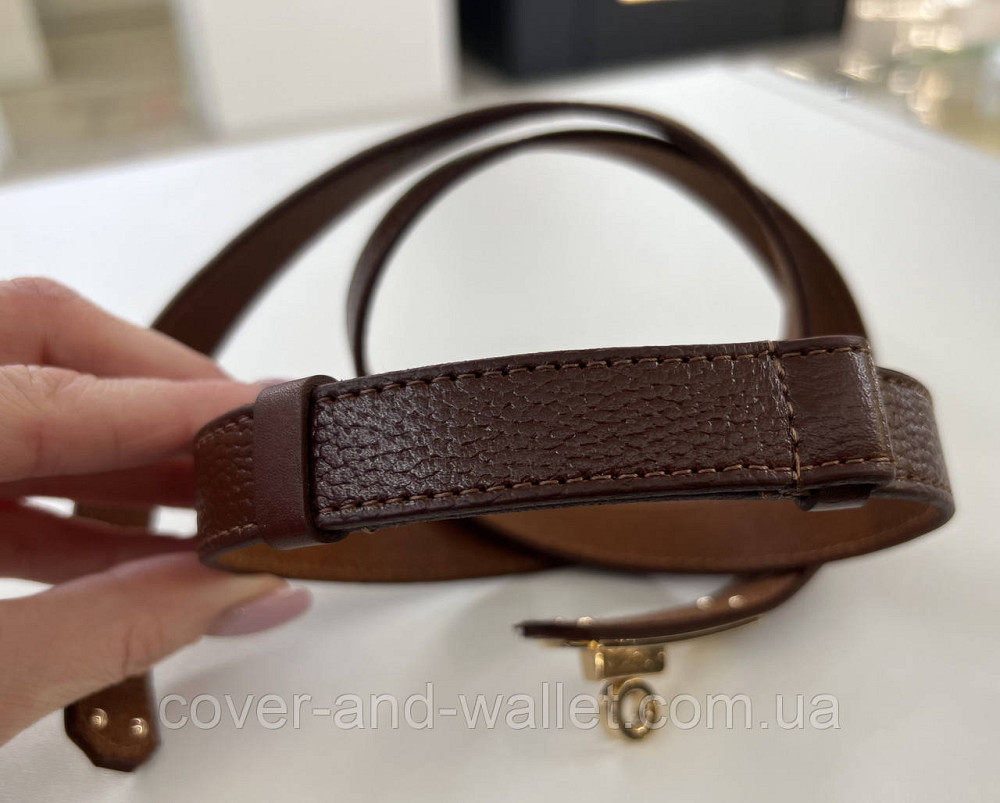 Стильный тонкий женский ремень в коричневом цвете в стиле Hermes 20 мм Puos Киев - изображение 12