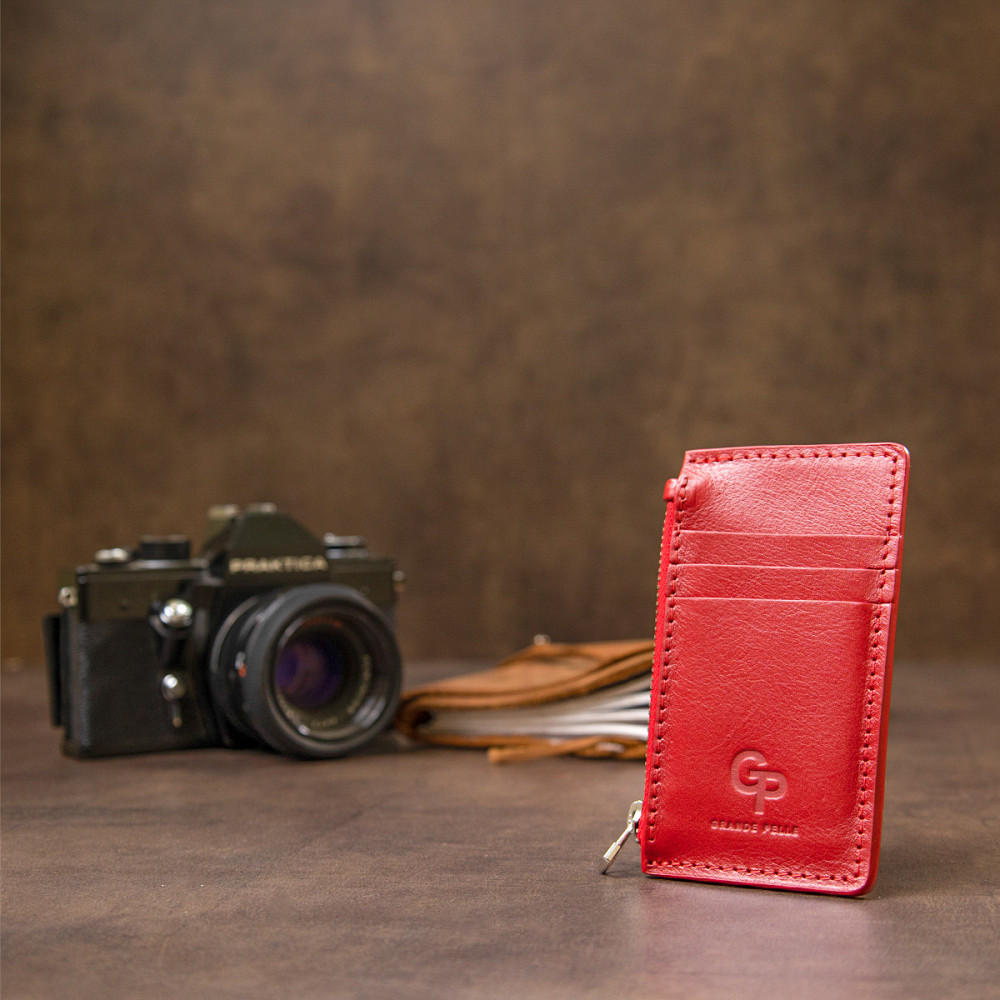 Яркий кожаный картхолдер GRANDE PELLE 11497 Красный Киев - изображение 6
