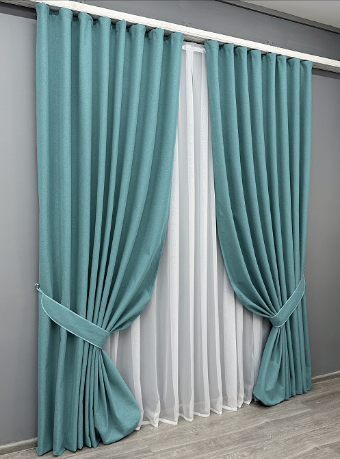 Комплект готовых штор VR-Textil Блэкаут двусторонний ASHEN NIGHT № 1846ш Лазурный 200х290 см 2 шт (32-214) Киев - изображение 3