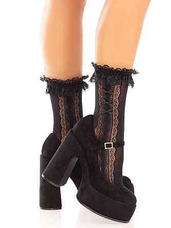 Шкарпетки ажурні Leg Avenue Mini Bow Lace Anklet, чорні, з рюшами, декор — бантики Sex Aura Київ