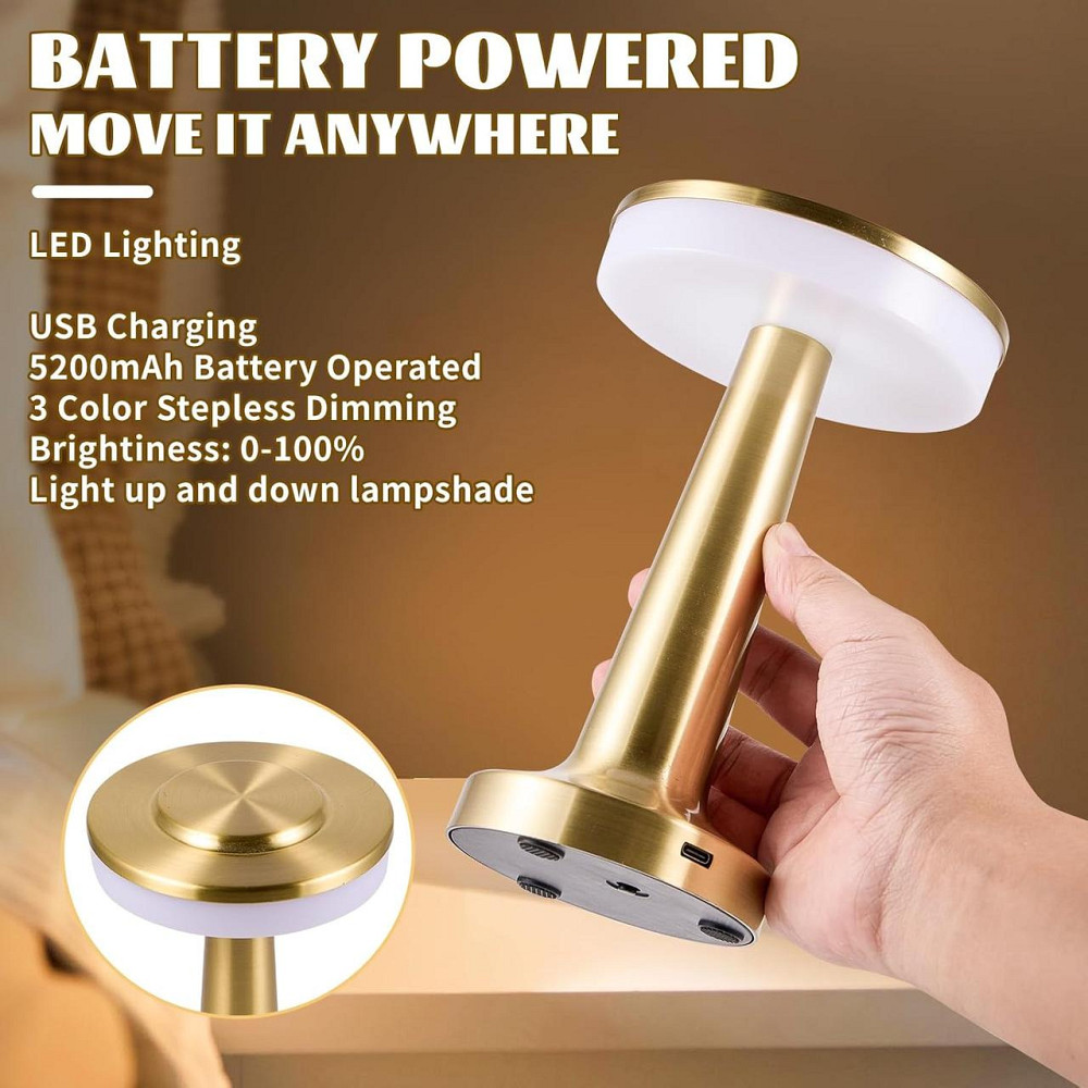 Настольная лампа LED сенсорная беспроводная аккумулятор 2600 мАч, 3 режима, золотая, для стола, офиса, спальни Киев - изображение 3