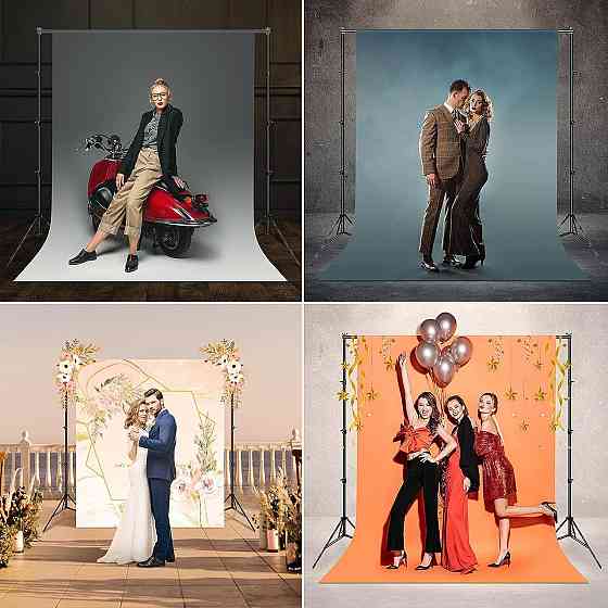 Стенд для фону OMBAR 2.6x3 м чорний телескопічний 0.9–2.6 м поперечина до 3 м 4 кліпси для фото/відео товарної зйомки Київ