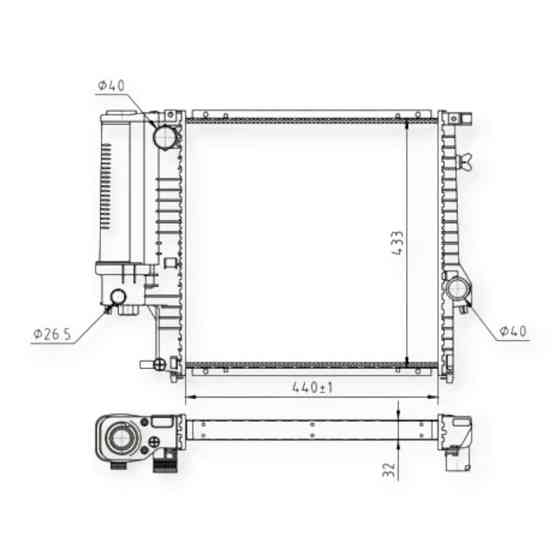 Радіатор двигуна BMW 3 (E30, E36), 5 (E34) 1.6-2.8i (88-00) охолодження Мукачево