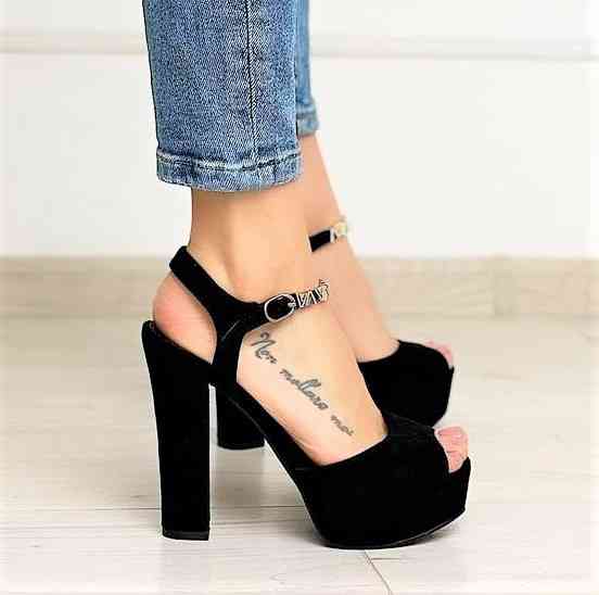 Жіночі Чорні Босоніжки на Каблуці Замшеві Модельні (розміри: 40) — 4-8 Дніпро