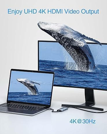 Док-станція хаб Abiwazy 8 в 2 для MacBook Pro та MacBook Air, USB-C адаптер з 2 HDMI, 3 USB 3.0, PD 100W, SD/TF, колір сірий Київ - фото 4