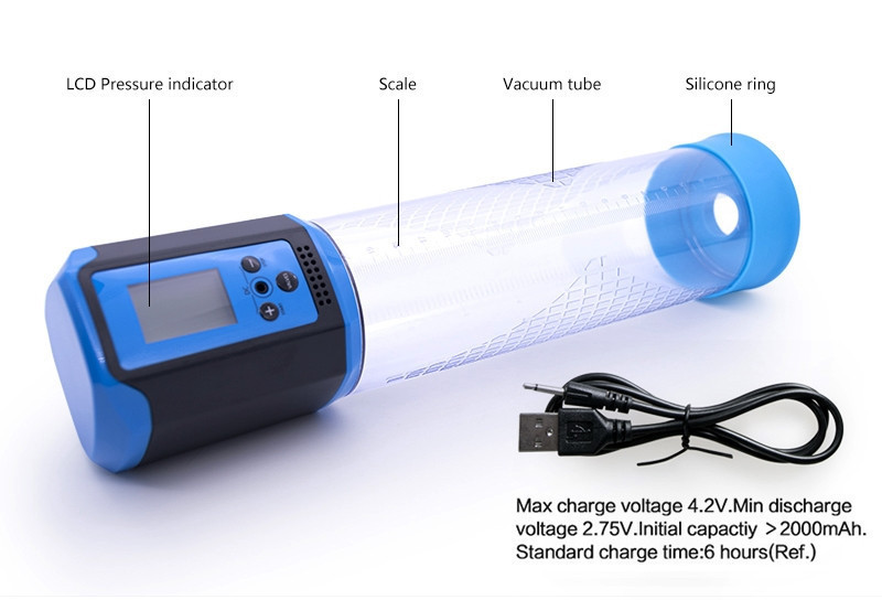Автоматична вакуумна помпа із зарядкою від USB та LCD дисплеєм CANWIN Passion Pump Men Blue - P648AU Sex Aura Київ - фото 8