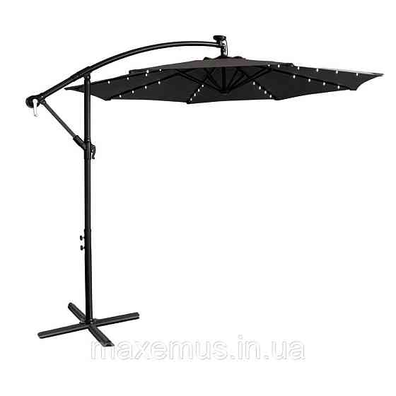 Садовая зонт Bonro B70 12 LP 3 м с LED подсветкой 8 спиц зонта для террасы и сада с чехлом серая Мостиська