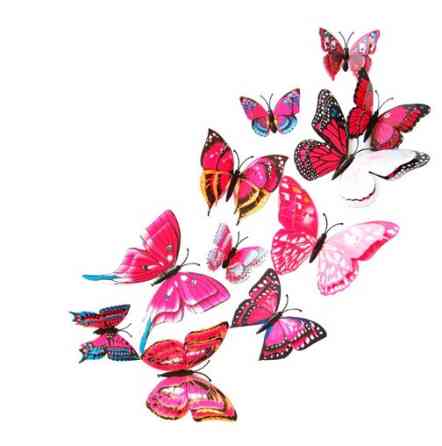 Бабочки на булавках розовые с двойными крылышками - в наборе 12шт. разных размеров, пластик Киев