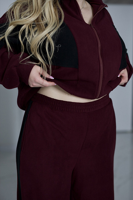 Спортивний флісовий костюм "Connect" | Батал Марсала+черный, 50-52 Київ - фото 5