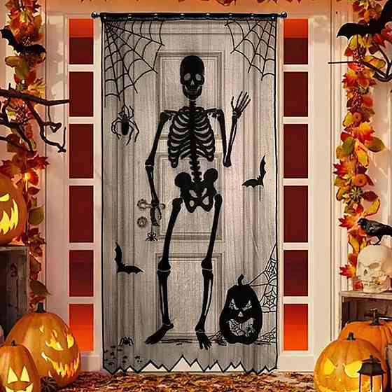 Декор на Хэллоуин штора Скелет 1 штука 213 на 102 см черный Киев