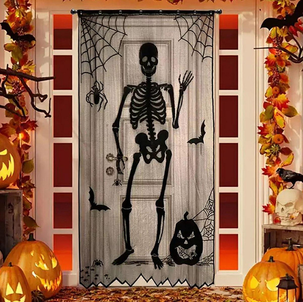 Декор на Хэллоуин штора Скелет 1 штука 213 на 102 см черный Киев - изображение 5