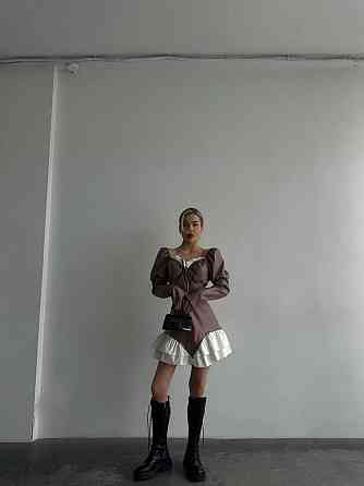 Жіноче стильне плаття з екошкіри+плотний котон Карамельний, 40/42 Одеса