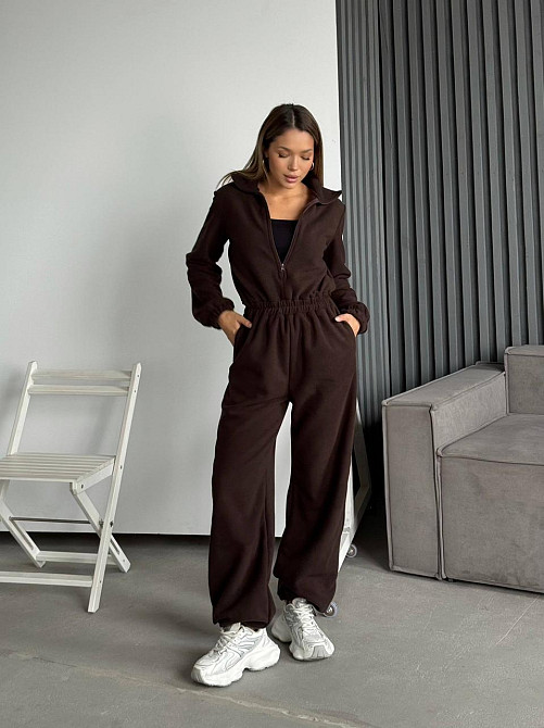 Женский теплый повседневный комбинезон двусторонний полар флис Шоколад Одесса - изображение 6