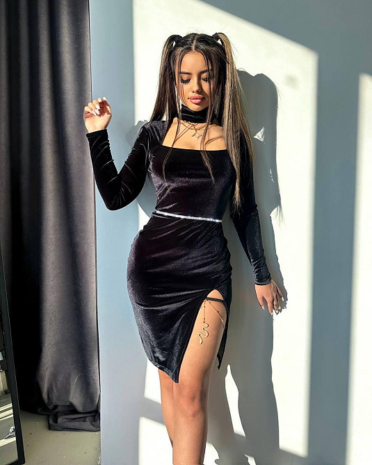 Жіноче святкове мініплаття з королівського оксамиту Чорний, 46/48 Одеса - фото 5