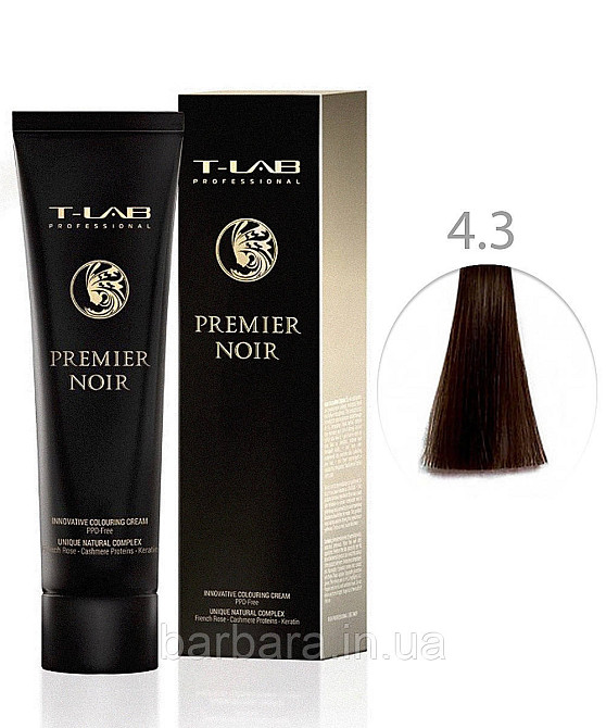 Крем-фарба для волосся T-LAB Professional Premier Noir Colouring Cream 4.3 золотистий брюнет Київ - фото 1
