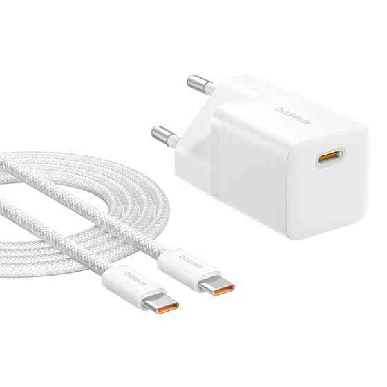 Мережевий зарядний пристрій з кабелем Baseus GaN5 Fast Charger (mini) 1C 25W EU Moon White (with: Fast Charging Data Cable Type-C) Київ