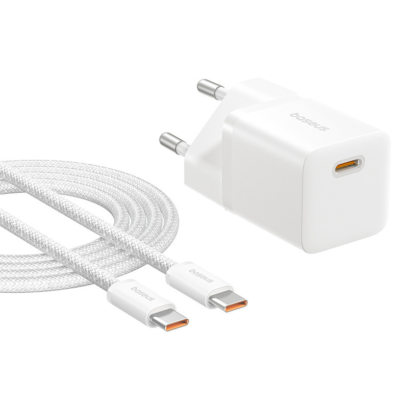 Мережевий зарядний пристрій з кабелем Baseus GaN5 Fast Charger (mini) 1C 25W EU Moon White (with: Fast Charging Data Cable Type-C) Київ - фото 1