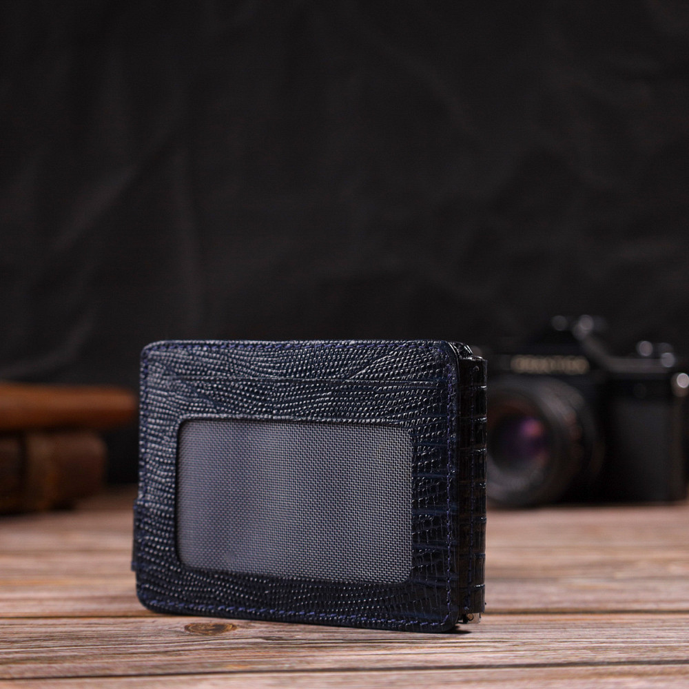 Фактурный мужской зажим для денег из натуральной кожи с тиснением CANPELLINI 21942 Синий Киев - изображение 10