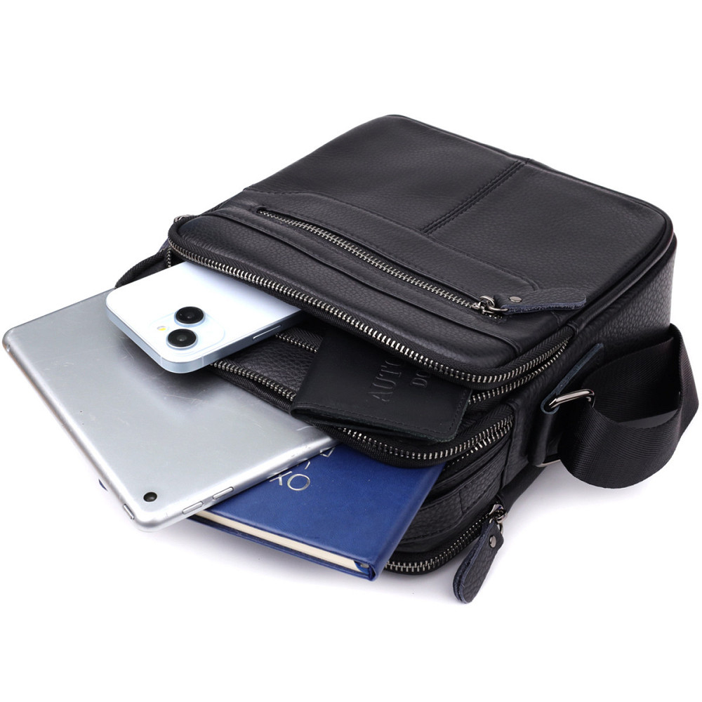 Вертикальна чоловіча сумка з натуральної шкіри Чорний (Vintage) Київ - фото 2