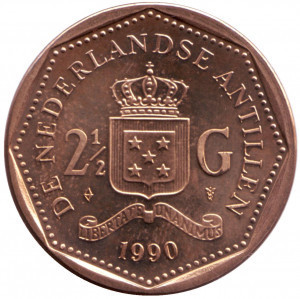 Монета 2,5 гульдена. 1990 рік, Нідерландські Антильські острови. Полтава - фото 1