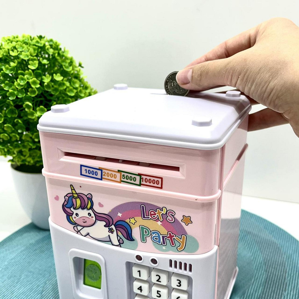 Сейф-скарбничка Банківський термінал з кодовим замком відбиток затягує купюри звук підсвічування від аккамулятора Рожевий (MK5398) Чернігів - фото 4