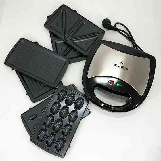 Гриль многофункциональный для дома Crownberg, Гриль электрический для кафе со сменными насадками KE-18 Львов