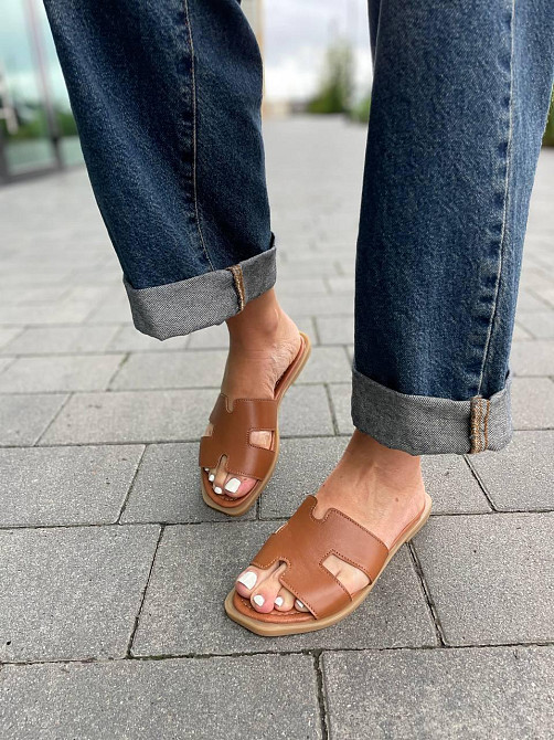 Mermaid Шльопанці жіночі з натуральної шкіри на плоскій підошві коричневі Mermaid 2401 р. 36-40 Коломыя - изображение 1