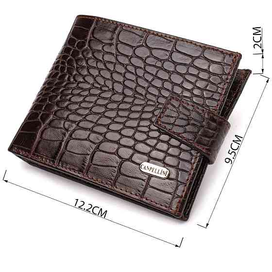 Вместительный мужской бумажник из натуральной фактурной кожи с тиснением под крокодила CANPELLINI 21788 Коричневый Киев